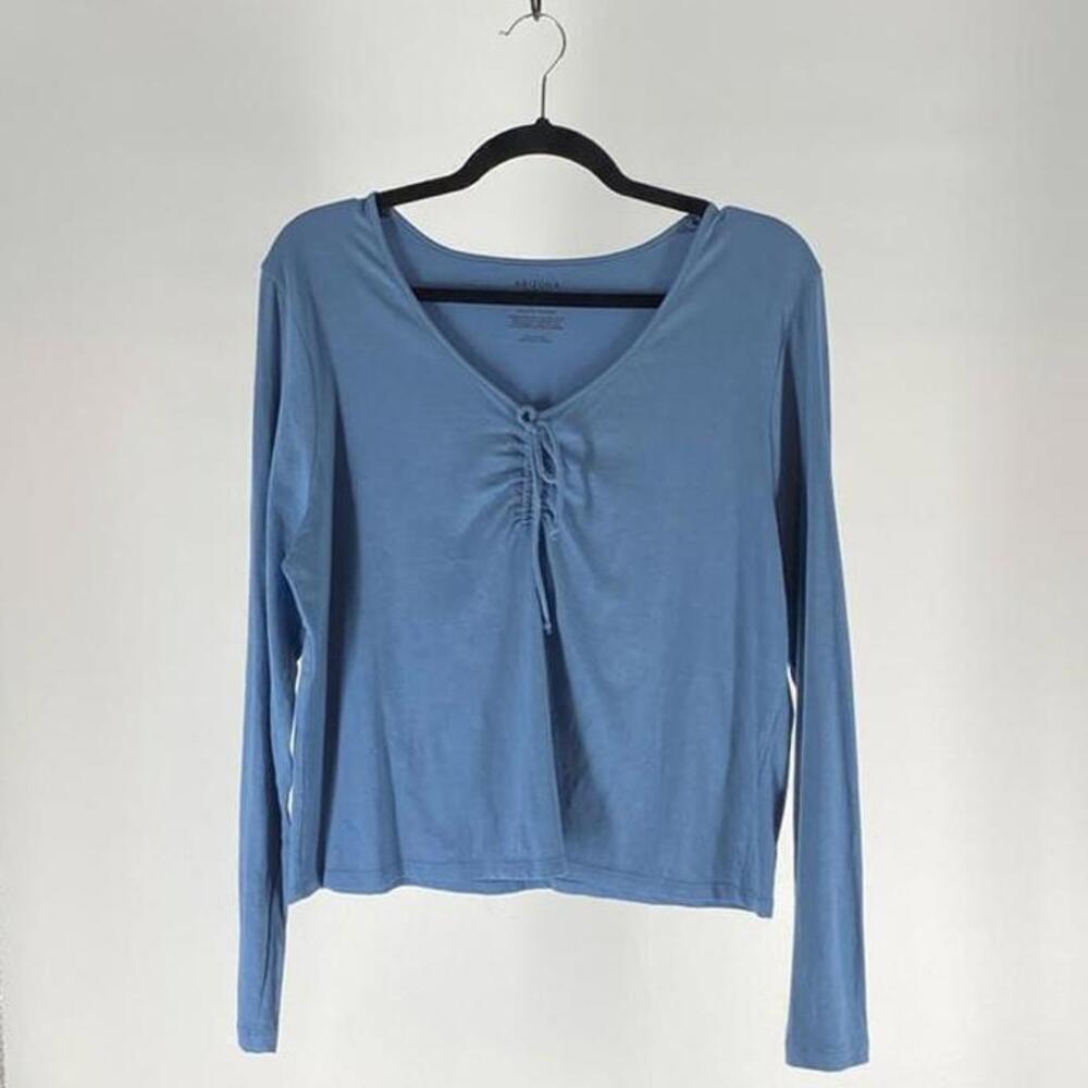 Casual Long-Sleeve Top with Adjustable Front Tie - Relaxed Fit
